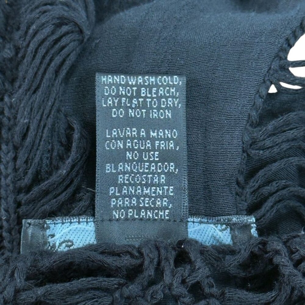 SOLD Sioni Black Sweater Open Knit Medium Large Handkerchief Hem Witchy Goth - Picture 9 of 10